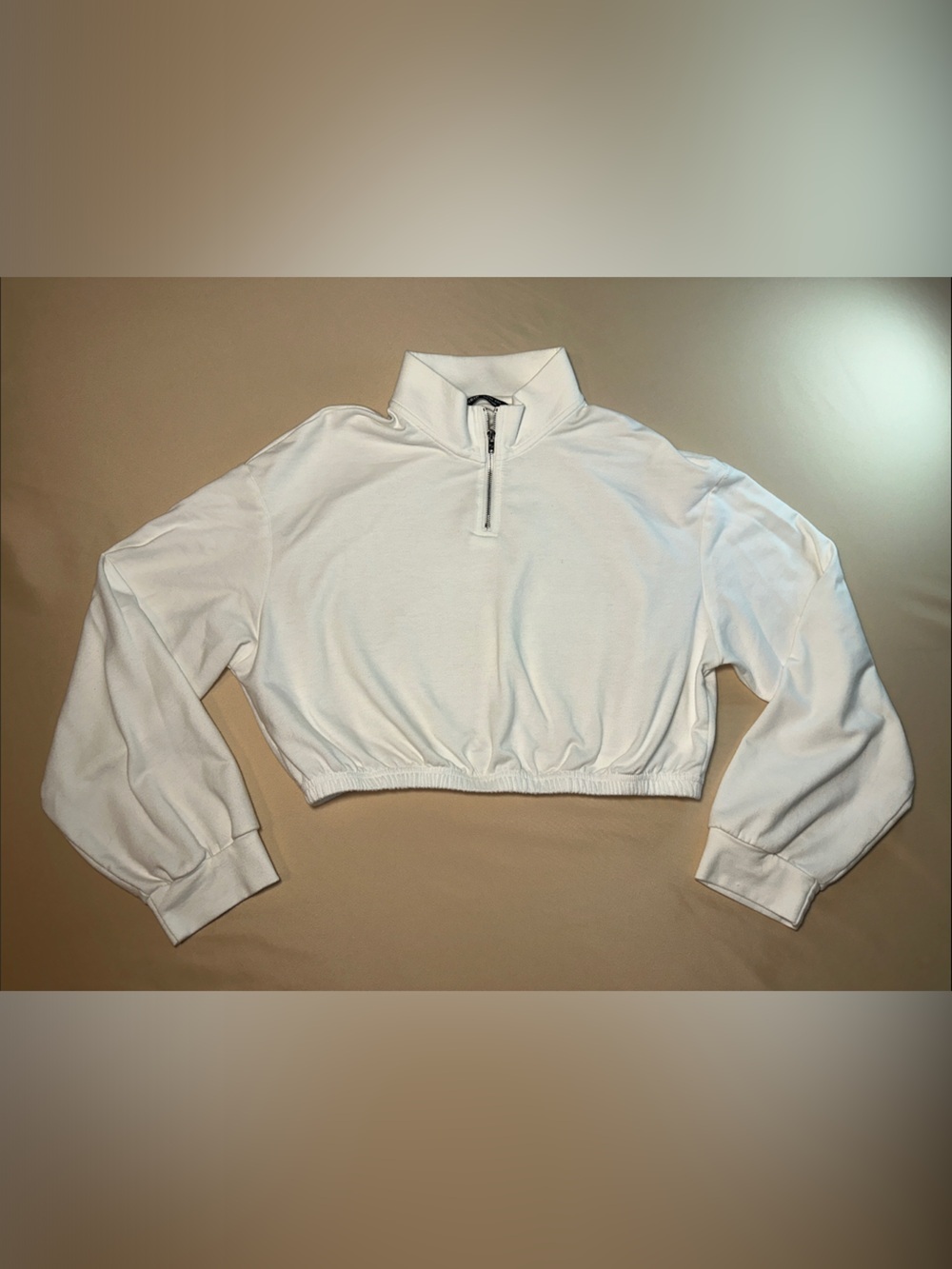 SHEIN White Large Oversized Cropped Quarter Zip Pullover Long Sleeve